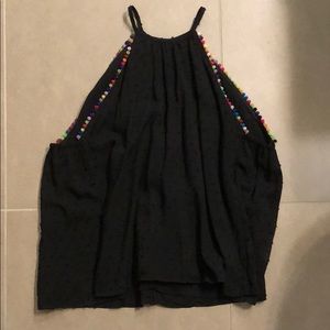 Black and Rainbow Pom Pom Tank Top